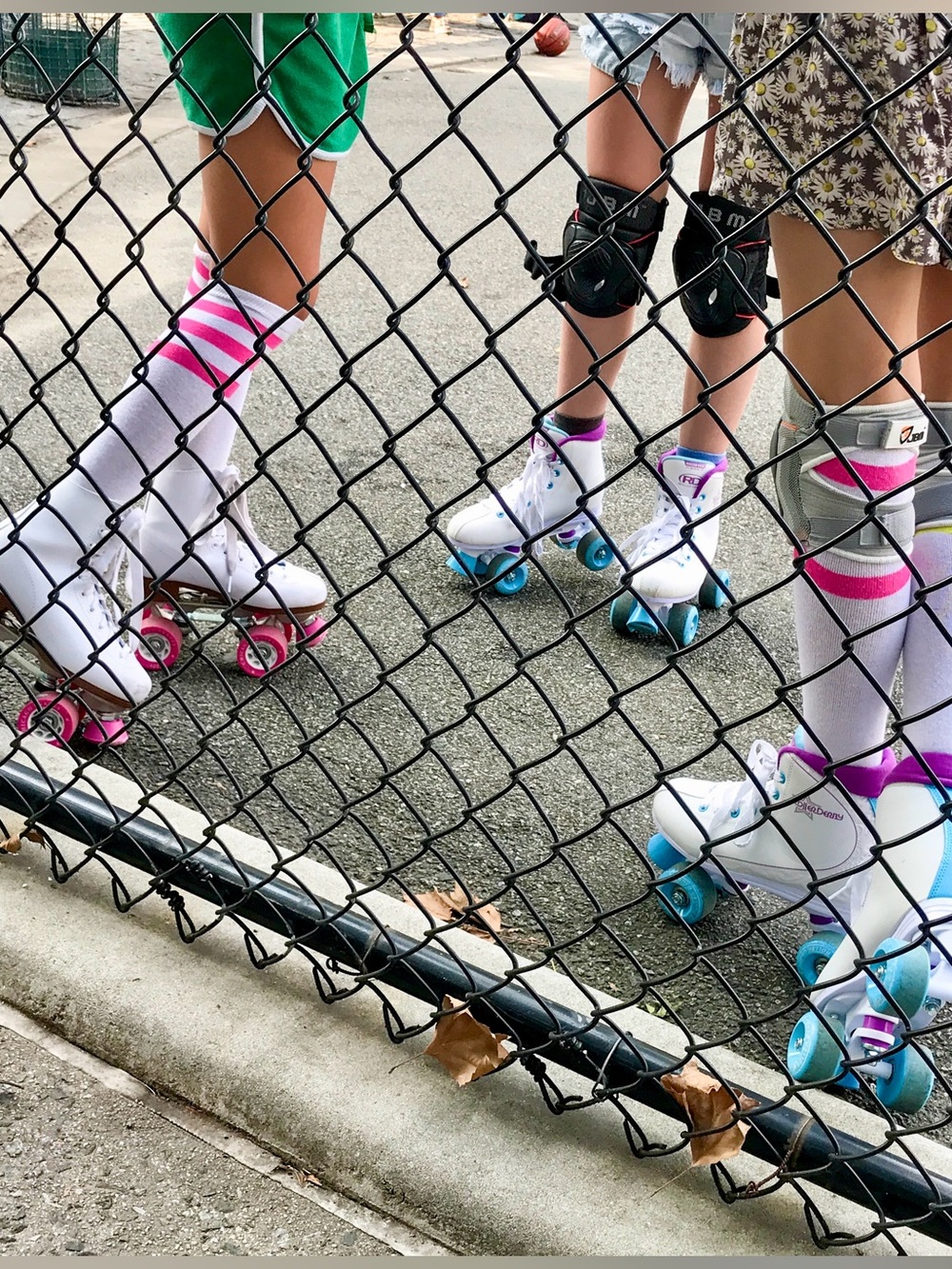 Kids White Roller Skates with Pink & Blue Wheels
